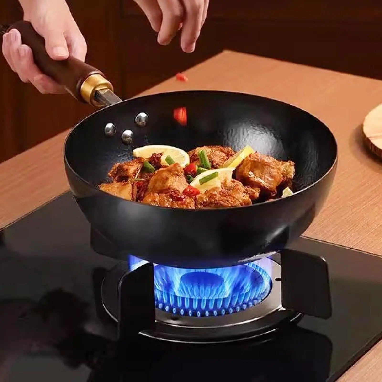 20cm Iron Stir Fry Pot Wok Pan Gas Cookware Non Stick Uncoated Large Belly Pot Iron Pot Kitchen Baking Cookware Kitchenware