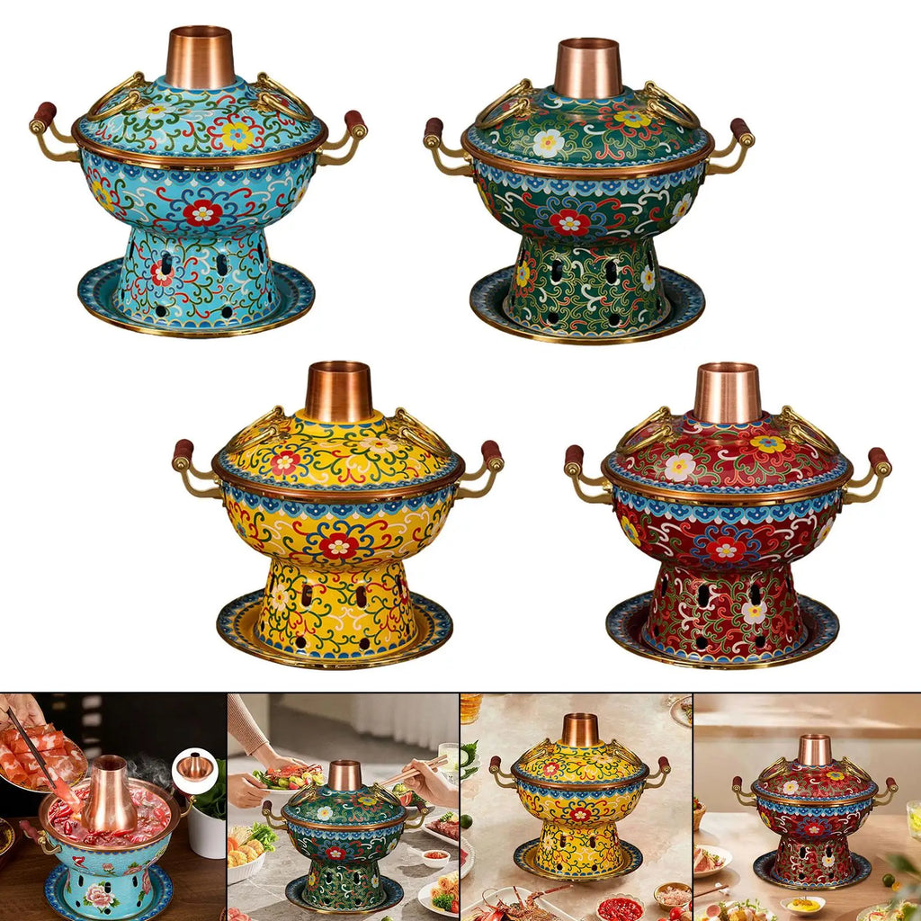 Shabu Hot Pot Warming Copper Household Cooking Single Person Family Gathering Parties Cookware Chafing Dish Old Beijing Hot Pot