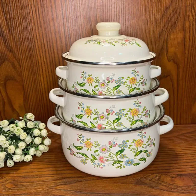 Enameled Enamel Pots and Pans Three-piece Set of Tableware Children's Complementary Pots and Pans Induction Cooker Gas Universal