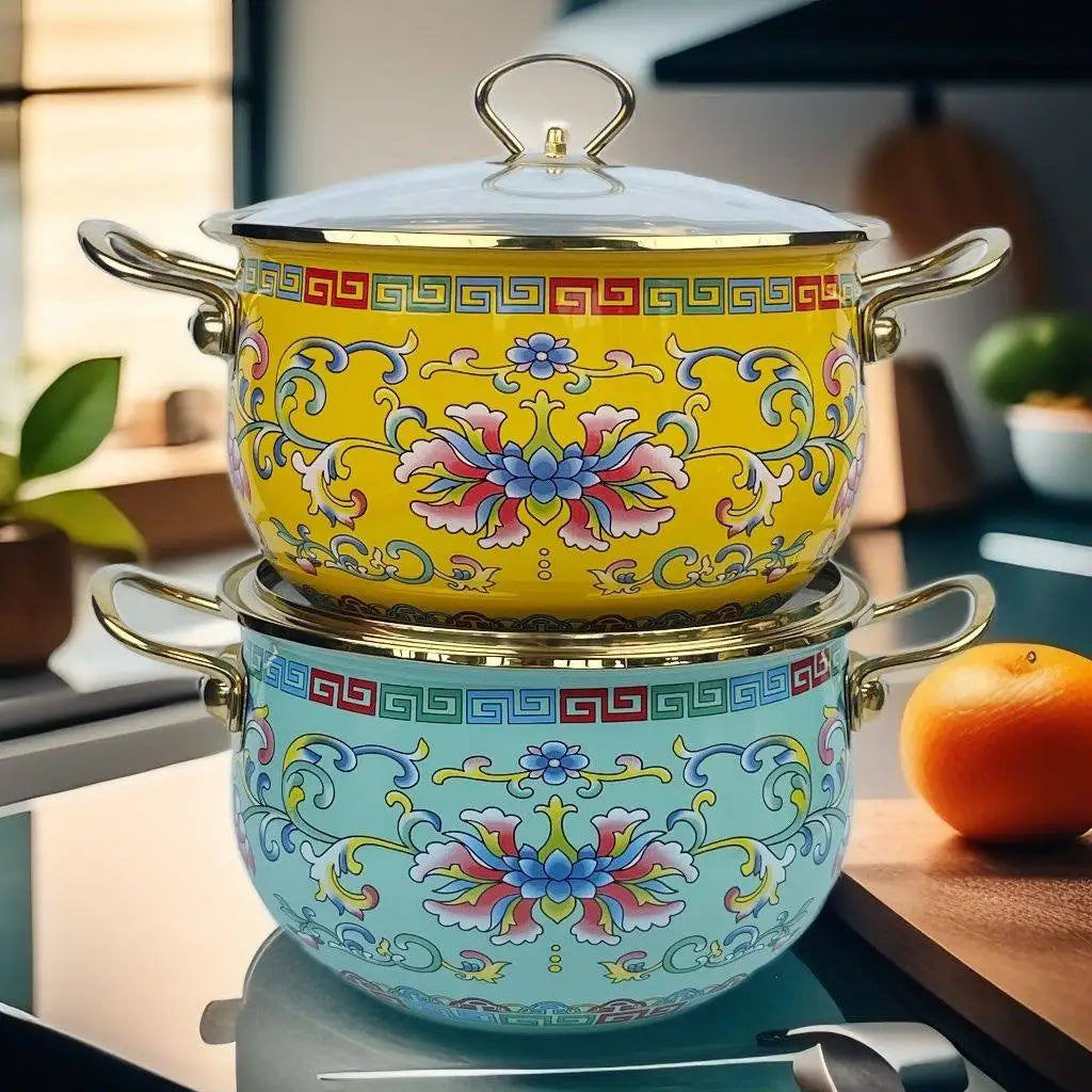 Extra-thick Enameled Enameled Two Ears Stew Pot Household Soup Pot Cooking Noodles Stew Chicken Fondue Kitchen Cookware
