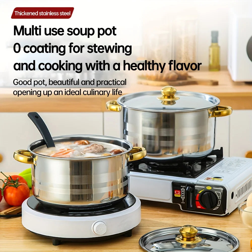 5-piece stainless steel cookware set includes a multi-purpose soup pot with lid, perfect for stewing and cooking