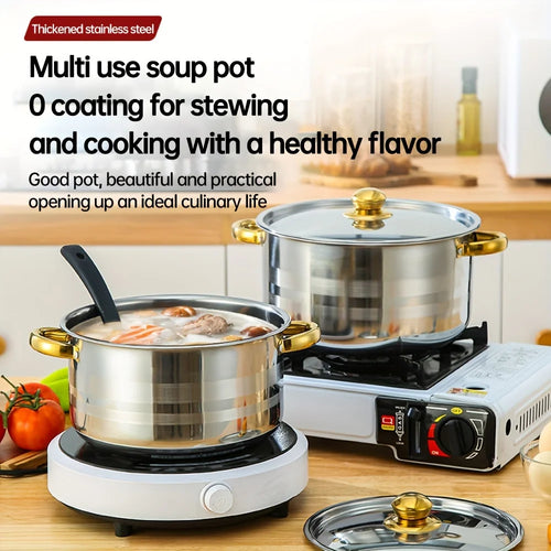 5-piece stainless steel cookware set includes a multi-purpose soup pot with lid, perfect for stewing and cooking